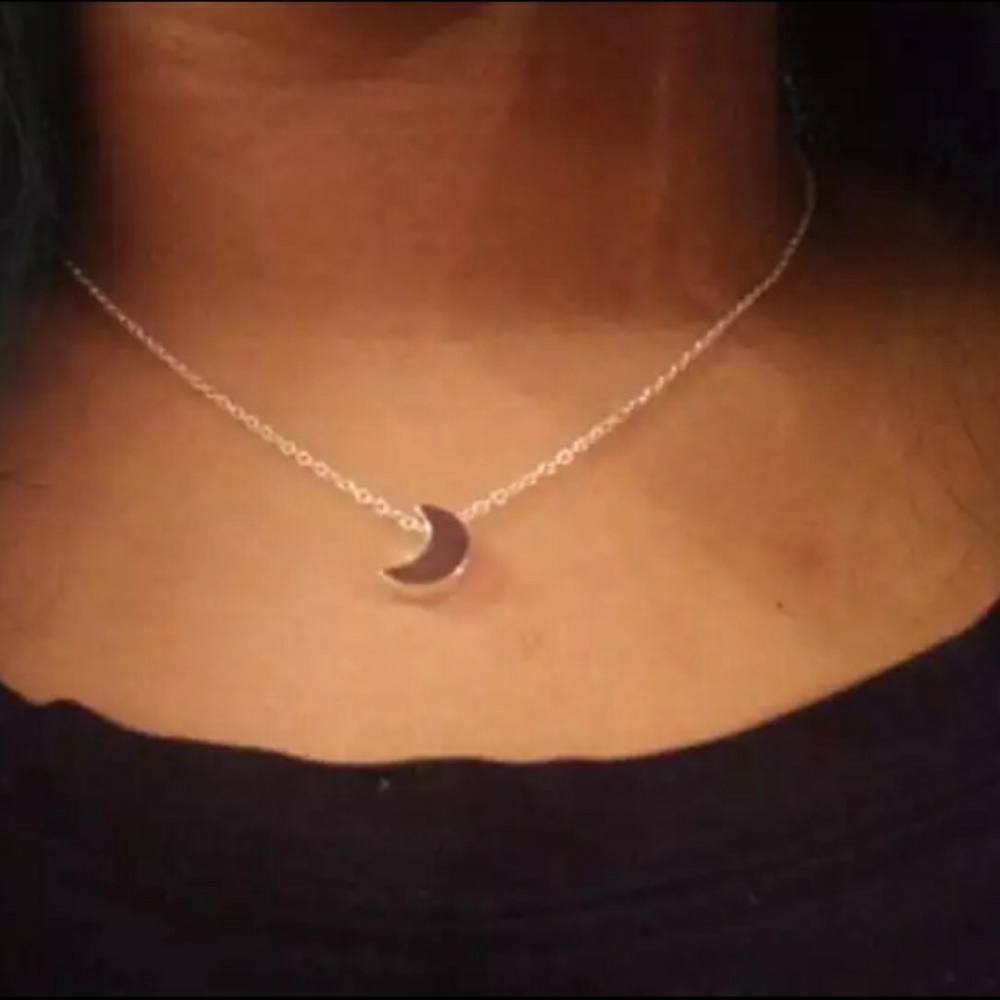 Silver & Gold Moon Pendant Necklace - Picture 4 of 7